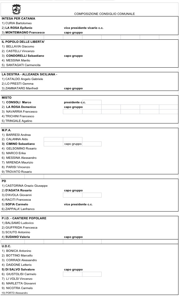 Nuova composizione consiglio Catania